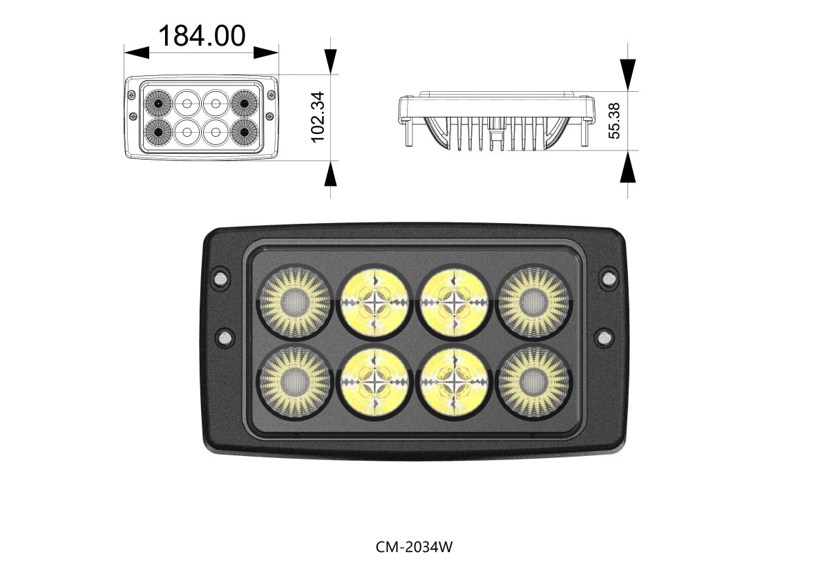 Rectangular LED work light 35w 3,000lm Recess mountRecessed Mount2034W - BSRH LightingSRH Lighting