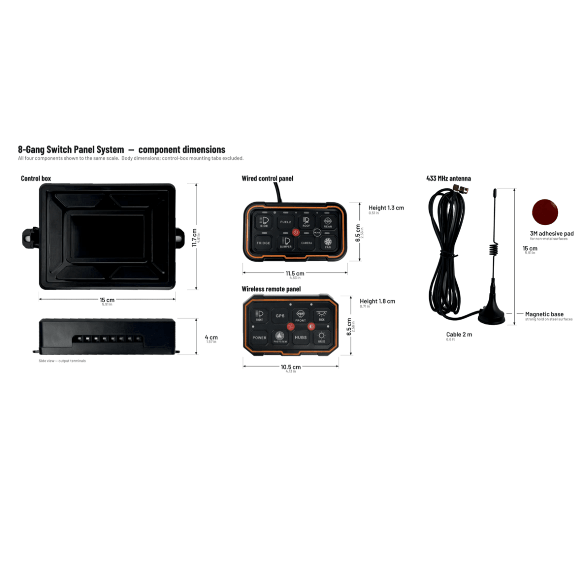 8-Way Wireless Switch Panel System with Bluetooth – 12–24VAccessorySW8BT-WSRH LightingSRH Lighting