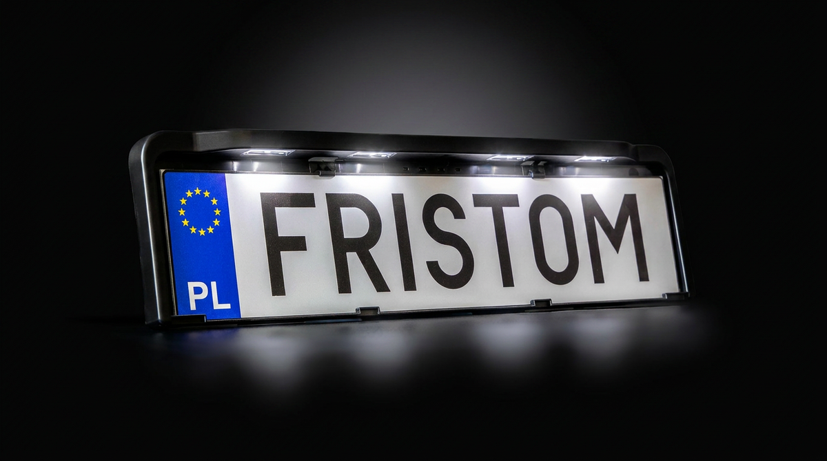 A rectangular illuminated license plate holder with built-in illumination